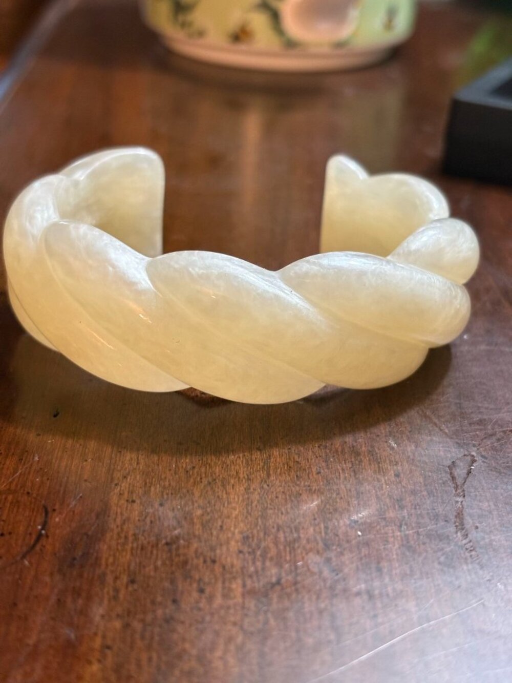 Vintage Pearly Cream Twisted Rope Cuff Bracelet